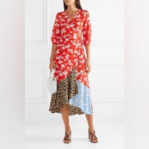 RIXO London Noleen Paneled Printed Silk-Crepe Wrap Dress
